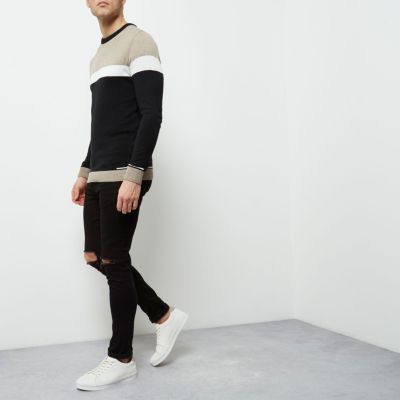 Black knit colour block jumper